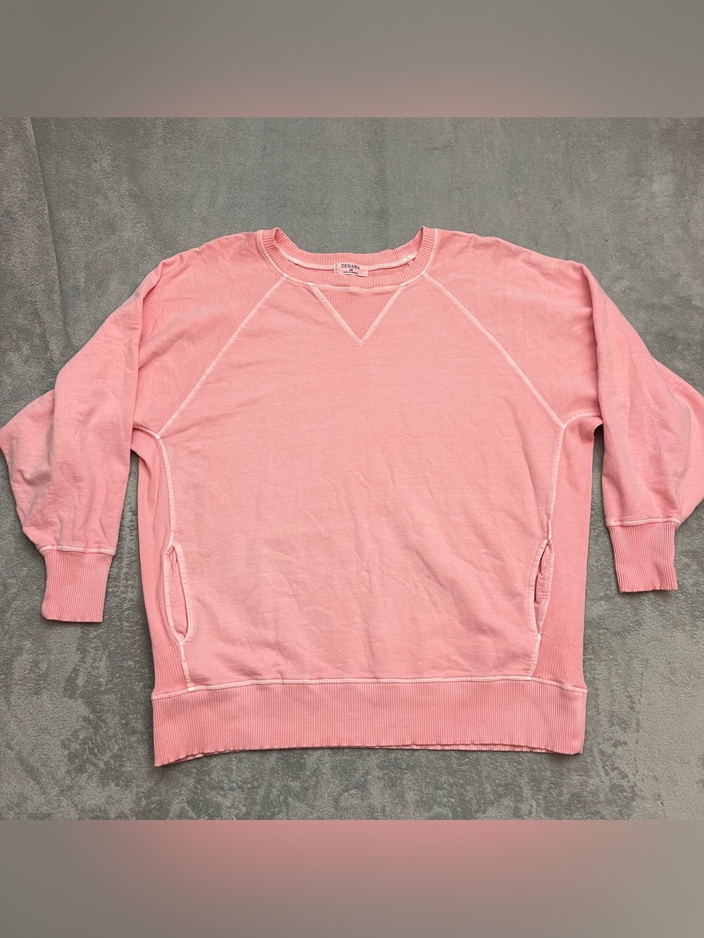 Zenana Womens 2X Pink Crewneck 3/4 Sleeve Sweatshirt Pullover Raglan Ribbed